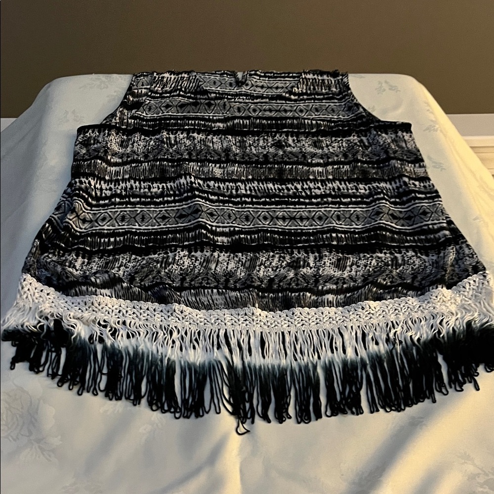 Chic Black and White Fringe Tunic